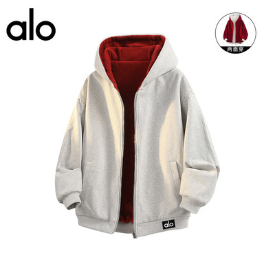 官方奥特莱斯】alo潮牌 秋冬连帽开衫加绒双面穿高级感男卫衣外套