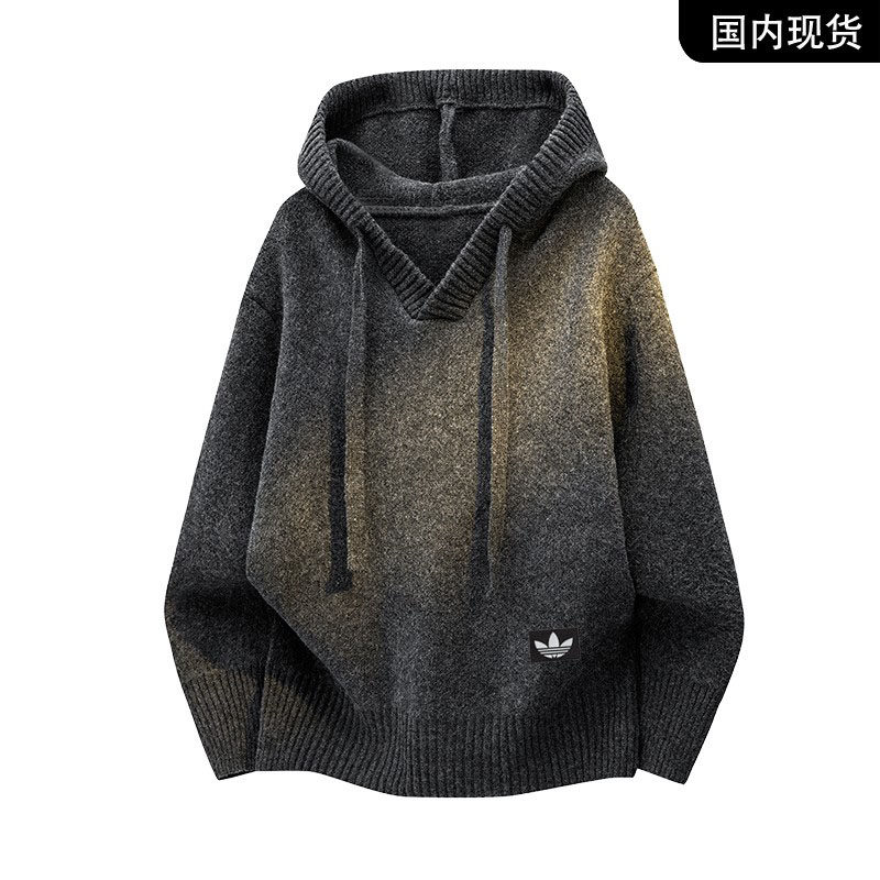 官方奥特莱斯】品牌折扣 情侣秋季连帽套头毛衣男休闲宽松针织衫