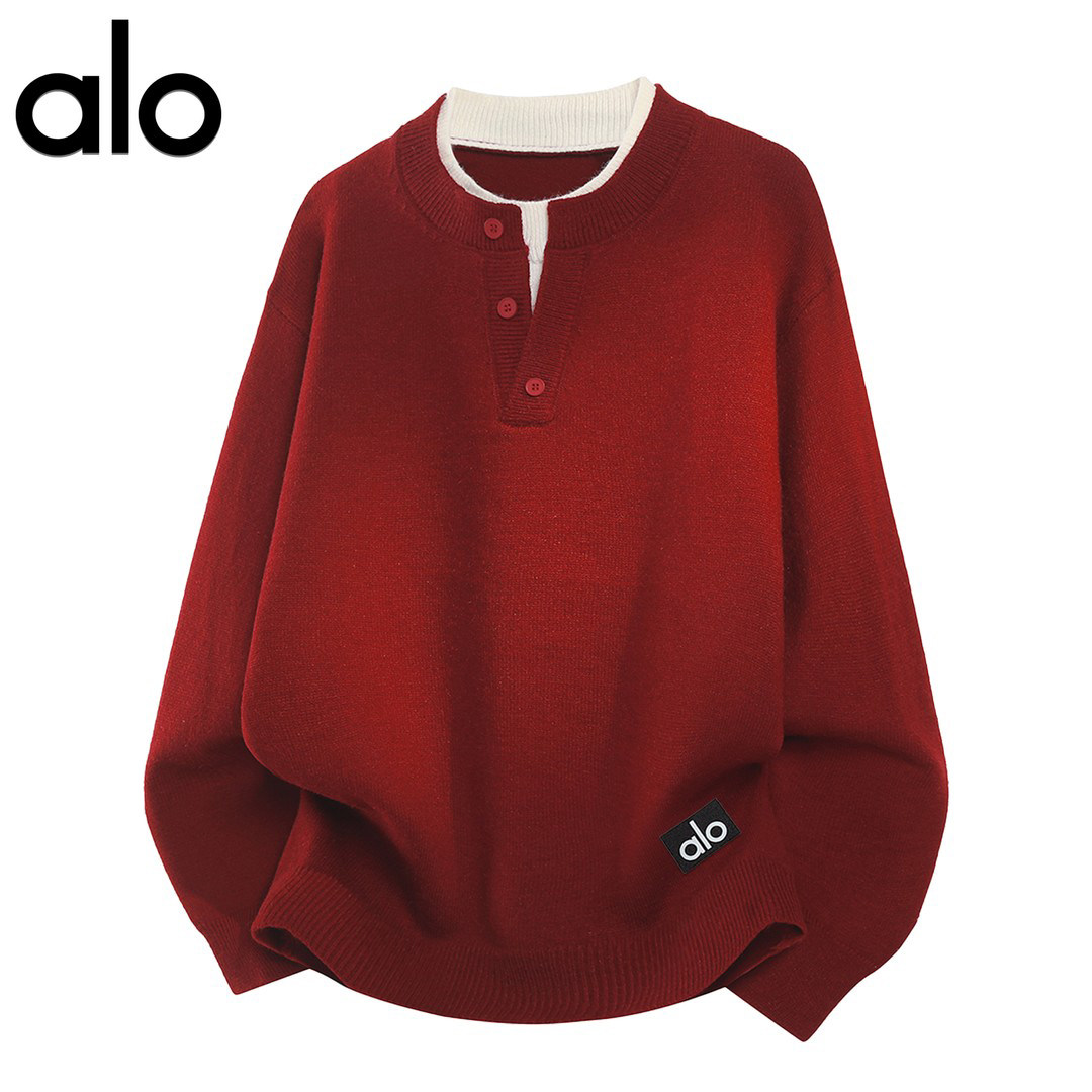 官方奥特莱斯alo潮牌 秋冬季时尚假两件毛衣男款百搭休闲针织衫,男装,大码上装,淘宝优惠券,粉丝福利购,淘宝优惠卷