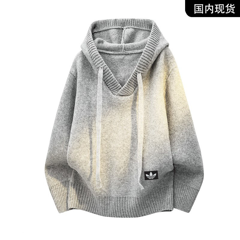官方奥特莱斯】品牌折扣 情侣秋季连帽套头毛衣男休闲宽松针织衫