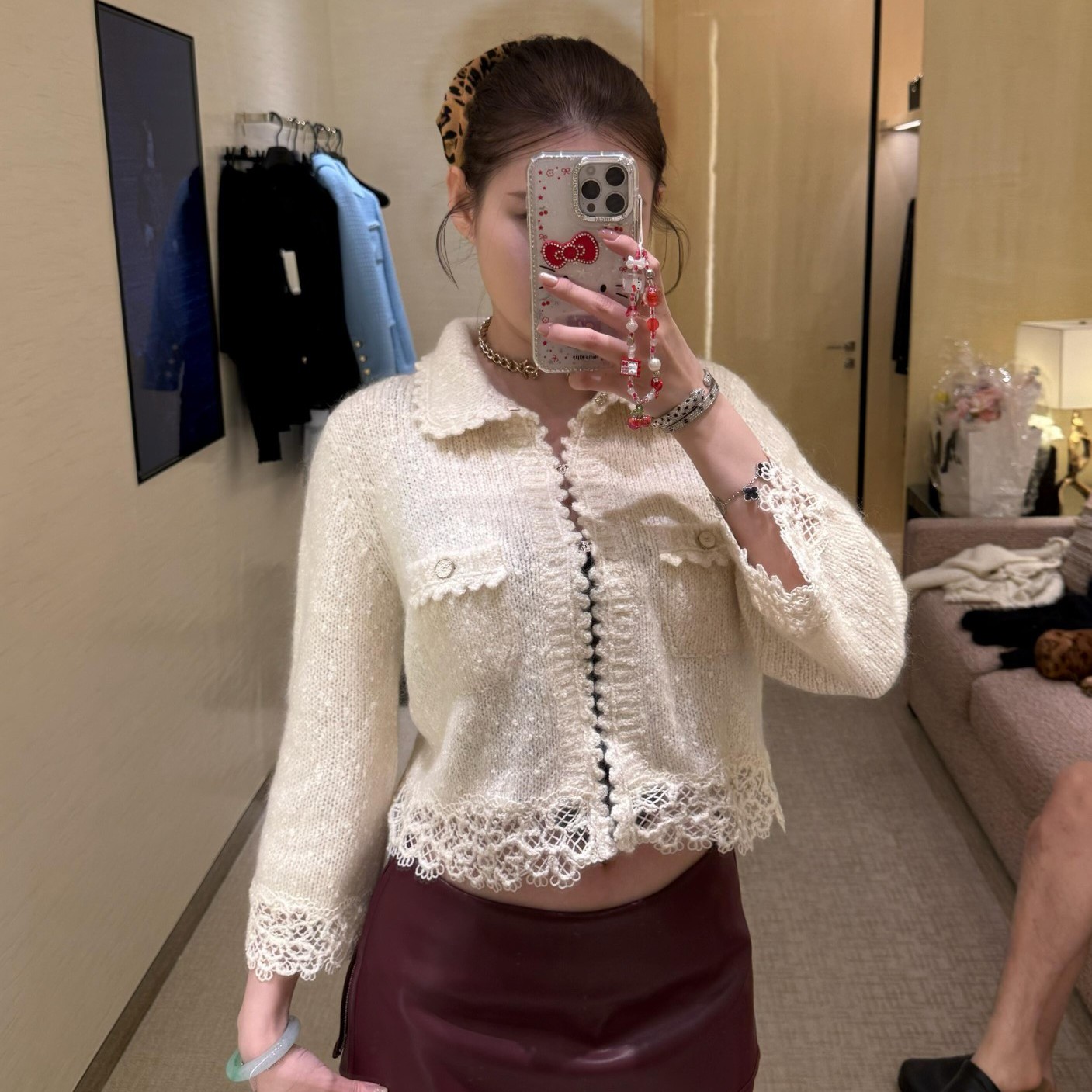 针织开衫外套女短款小香风高级感名媛粉色口袋上衣25年新款