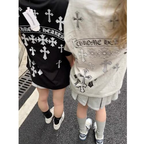 美式高街梵文字母轻奢短袖T恤女