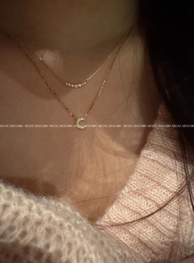 SHANCAI | s925银mini七钻微笑项链轻奢小众精致简约高级感锁骨链