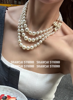 超闪！SHANCAI | 三层珍珠磁吸土星项链满钻高级感轻奢锁骨链颈链
