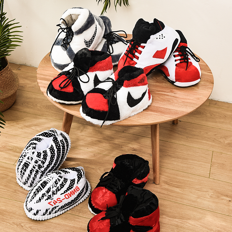 恶搞aj棉拖鞋外穿男女保暖冬季胖胖a锥面包鞋搞怪情侣椰子毛绒鞋