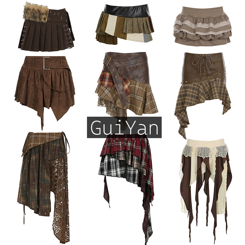 百搭辣妹半身裙不对称拼接废土风