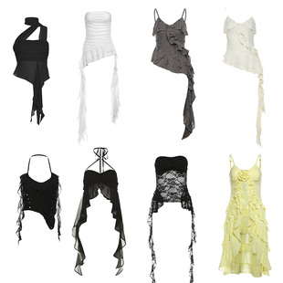 鬼妍jazz爵士舞舞台打歌服蕾丝花边不对称吊带抹胸辣妹百搭性感女