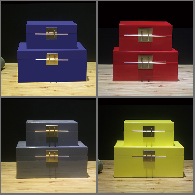 皮革现代新中式首饰盒油漆盒收纳盒装饰盒饰品盒样板房衣帽间软装