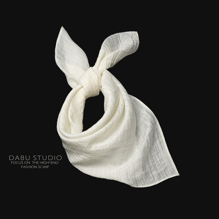 梦幻！乳白色提花条纹素雅天丝苎麻领巾小方巾女春夏季简约利落