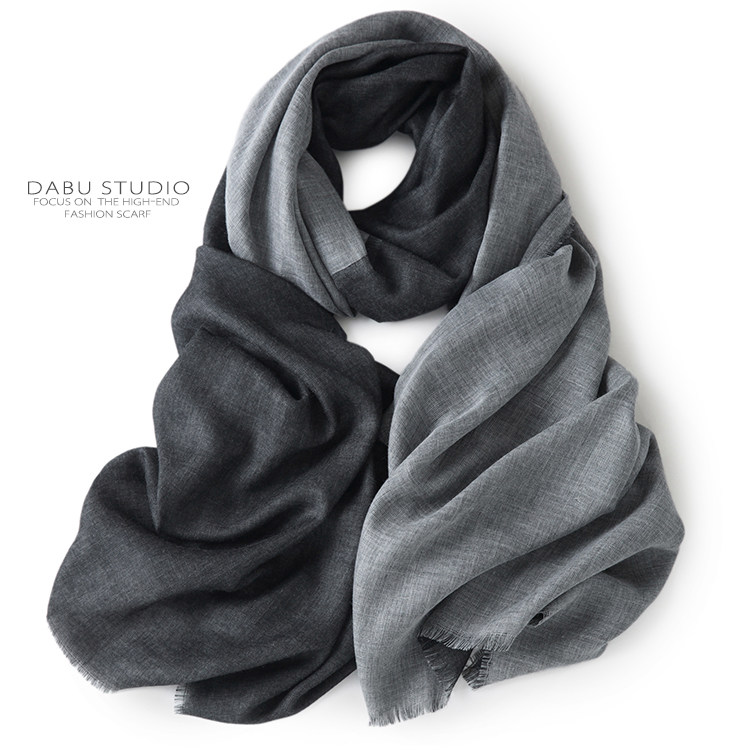 拼色双层素色拼接围巾!含少量羊绒薄款气质男女深灰浅灰军绿丝巾