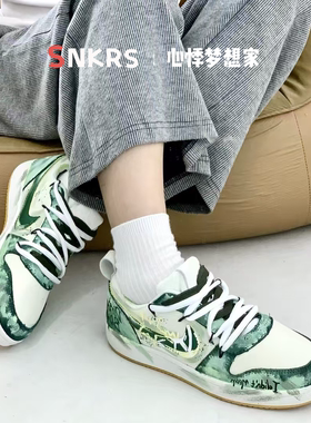 定制球鞋Nike Court Borough PRM 派对之星 涂鸦做旧板鞋男款白绿