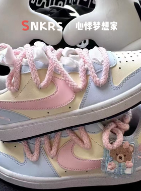 球鞋定制 Nike Court Borough 酥酥熊 可爱俏皮蓝色低帮女子板鞋