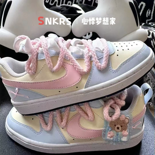Court Nike Borough 酥酥熊 球鞋 可爱俏皮蓝色低帮女子板鞋 定制