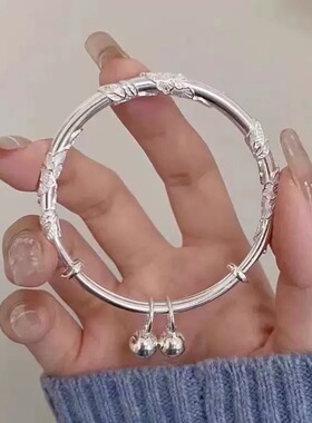 网红繁花银色手镯女款开口推拉花朵吊坠国风精致送女友纪念手环