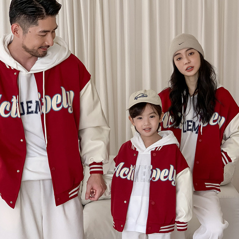 棒球服亲子装外套一家三口棉服图片