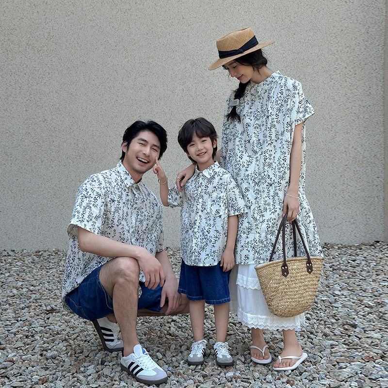 ins中长款碎花衬衫连衣裙母女装夏装新款文艺清新亲子装网红爆款