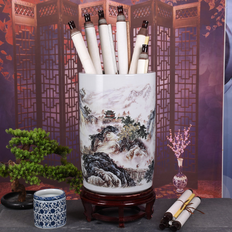 景德镇陶瓷字画桶卷轴圆柱字画储筒箭筒落地书房花瓶客厅装饰摆件