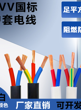 电线软线家用国标电缆线RVV护套2.5/3/4芯1.5 6 10平方电源黑白色