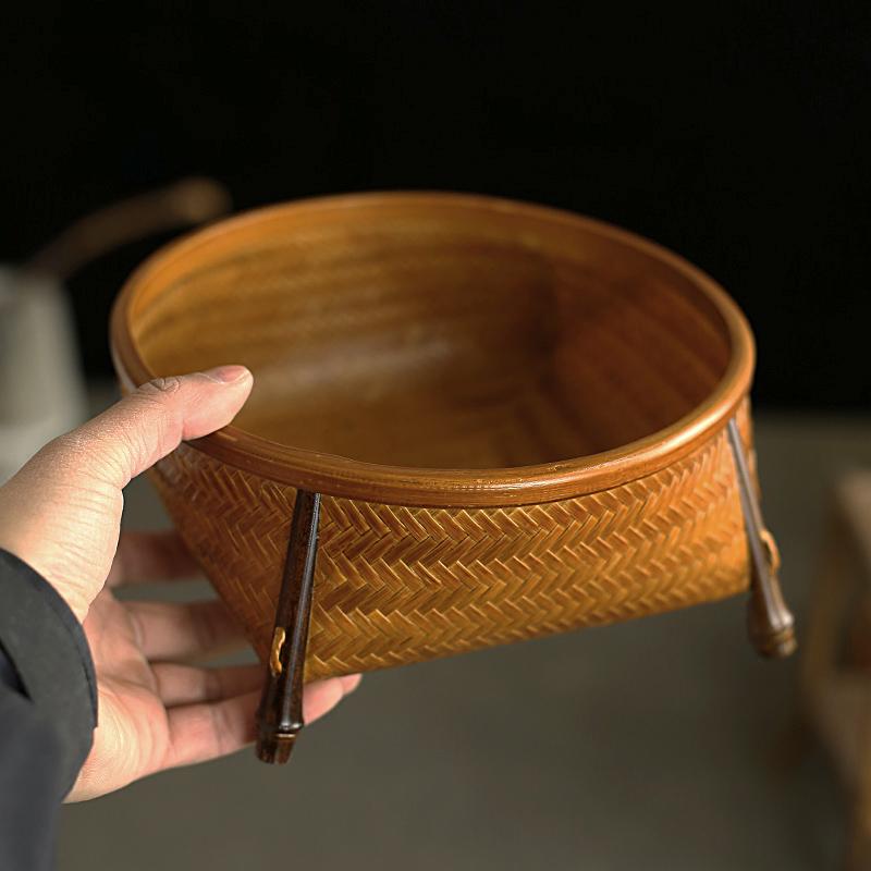 手工竹编大漆竹制品中式茶点盘