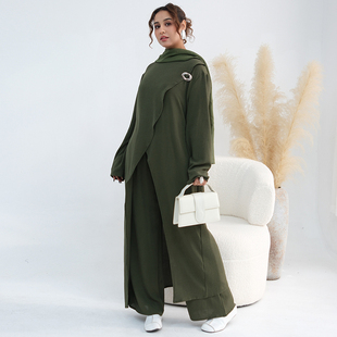 中东东南亚气质女装军绿色显瘦长裙裤子套装摩洛哥上衣长裤两件套