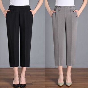 中老年女裤八分裤夏季薄款妈妈装高腰弹力大码宽松休闲女裤子