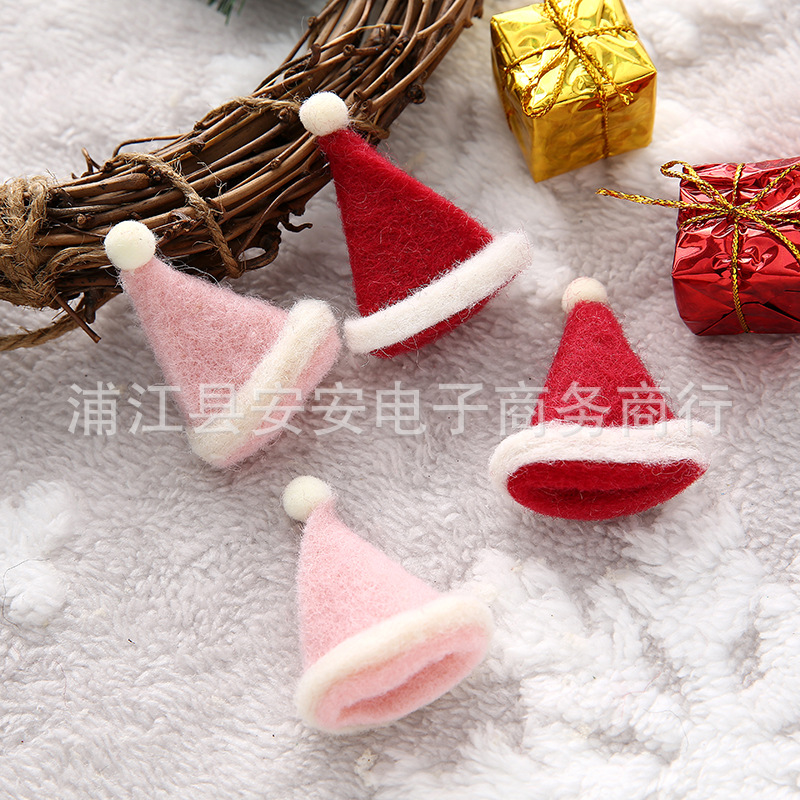 圣诞节胸针发夹饰品配件羊毛毡圣诞小帽子花环圣诞树装饰材料挂件