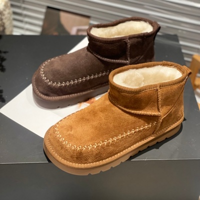 毛绒雪地靴女2025冬季新款加绒保暖防滑磨砂舒适厚底短靴东北棉靴