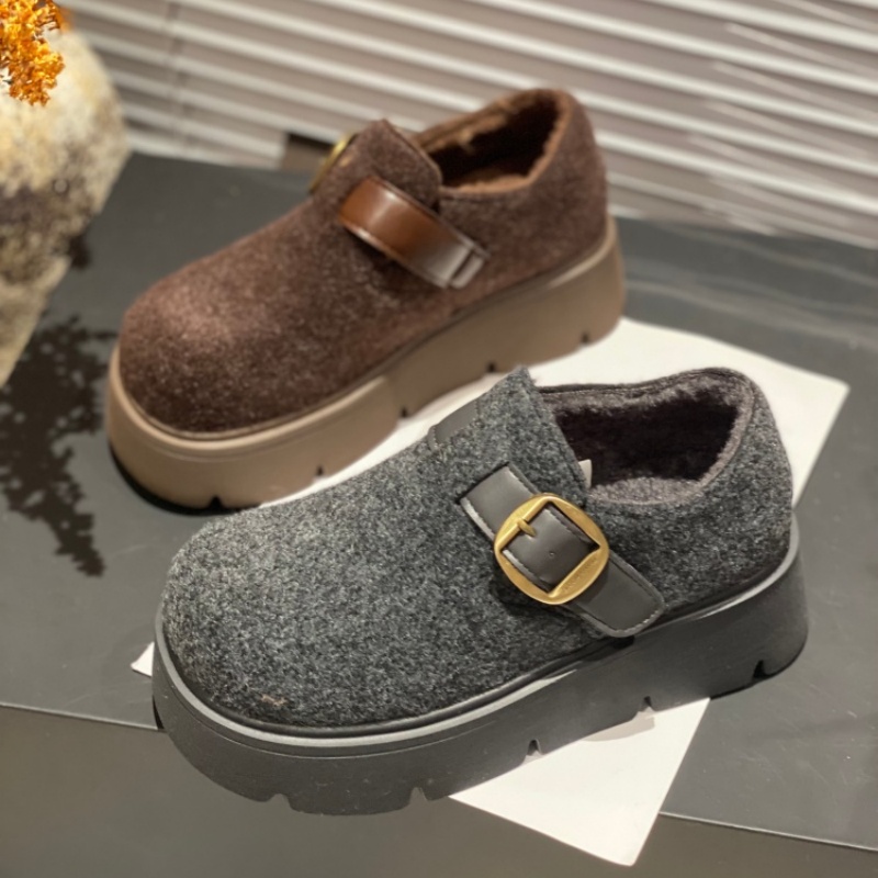 厚底毛毛勃肯鞋女2025新款魔术贴松糕底一脚蹬时尚休闲百搭增高鞋