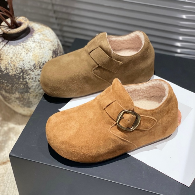 真皮勃肯鞋女2025新款牛反绒加绒一脚蹬懒人厚底百搭舒适休闲单鞋