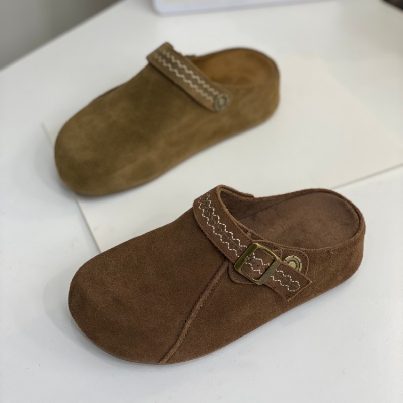真皮厚底勃肯鞋女2025冬季新款包头半拖外穿懒人一脚蹬勃肯拖鞋女