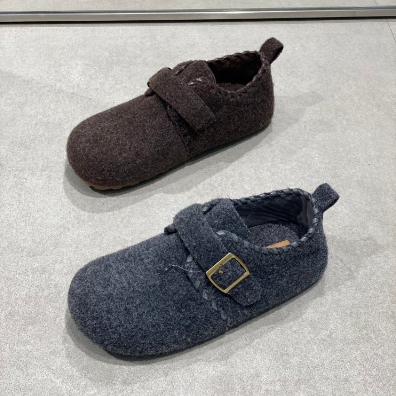 勃肯鞋女2025冬季新款加绒平底保暖一脚蹬懒人休闲鞋皮带扣单鞋女