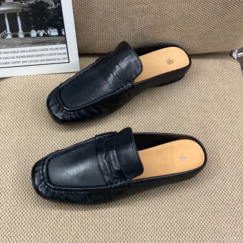 真皮穆勒鞋女2026春季新款平底包头懒人鞋百搭舒适黑色圆头半拖女,女鞋,勃肯鞋/软木鞋,淘宝优惠券,粉丝福利购,淘宝优惠卷