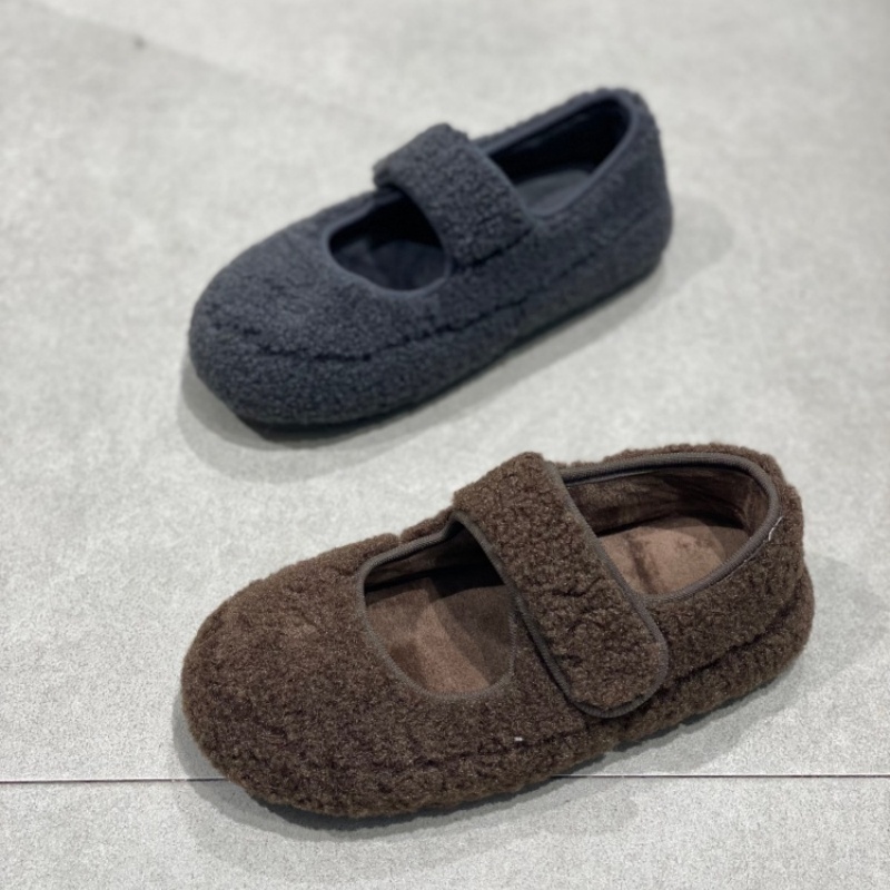 毛绒玛丽珍勃肯鞋女2025冬季新款魔术贴厚底增高保暖百搭软底鞋女