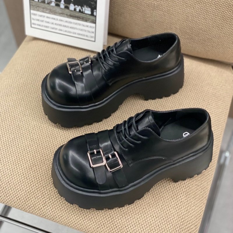 2026春季爆款韩版复古风双排扣厚底乐福鞋女系带增高小皮鞋单鞋女,女鞋,深口单鞋,淘宝优惠券,粉丝福利购,淘宝优惠卷