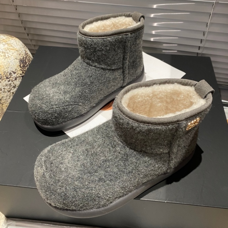2025新款冬季毛绒雪地靴女灰色厚底加绒牛反绒一脚蹬保暖防滑短靴