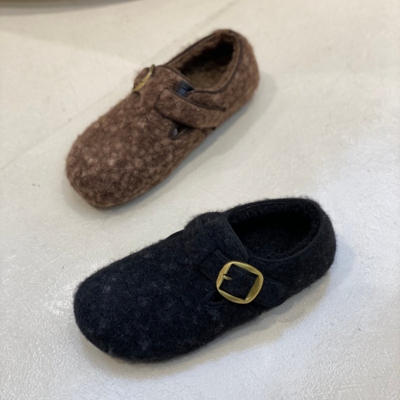 毛绒勃肯鞋女2025冬季新款乐福鞋金属扣一脚蹬大头舒适百搭休闲鞋