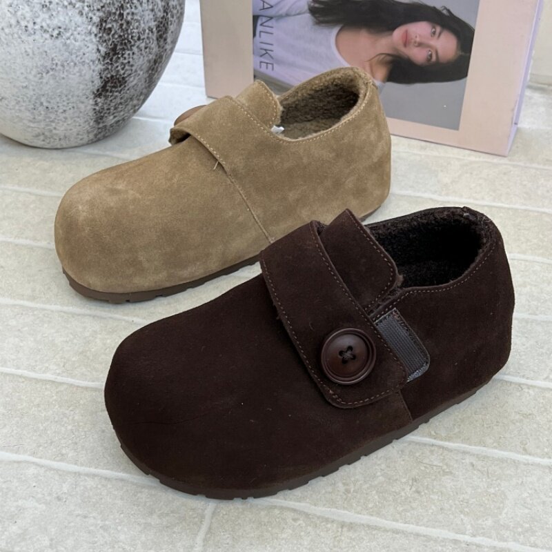 2025秋冬款磨砂皮加绒勃肯鞋女一脚蹬懒人鞋保暖休闲鞋软底不累脚