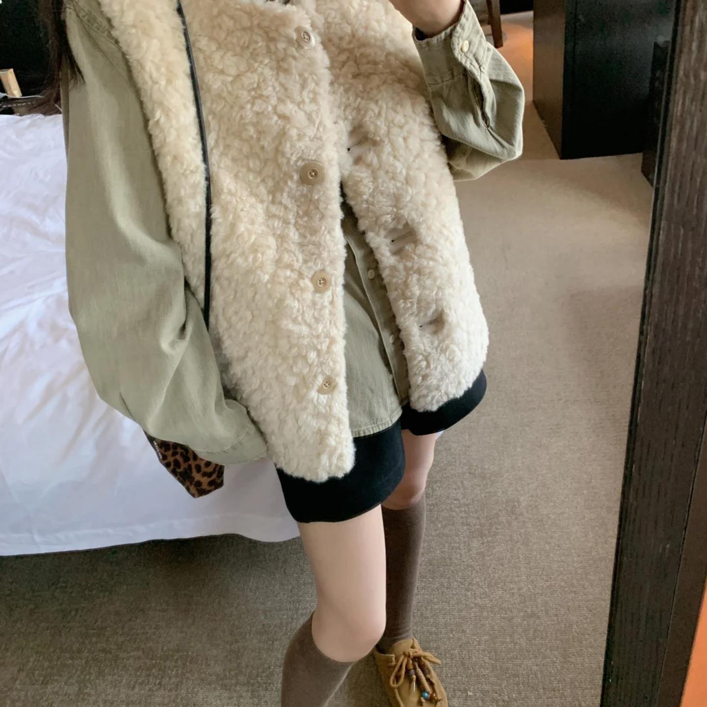 专柜大牌撤回尾单捡漏外贸高端超好看羊羔毛皮毛一体马甲背心外套