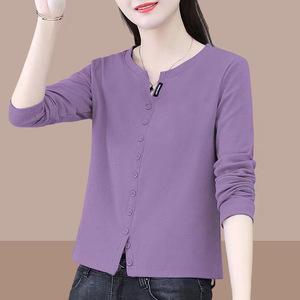 100%纯棉2025新款春秋长袖t恤女装气质休闲时尚上衣外穿百搭体恤