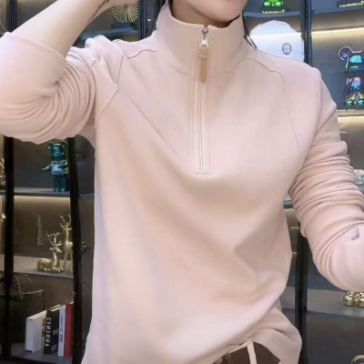 双面德绒加厚长袖打底衫女2025新款设计感半拉链百搭宽松立领上衣