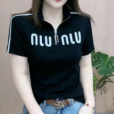 纯棉半拉链POLO领短袖t恤女2025新款夏季时尚洋气休闲外穿上衣女