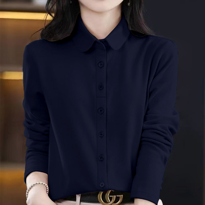 德绒POLO翻领长袖T恤女2025秋冬