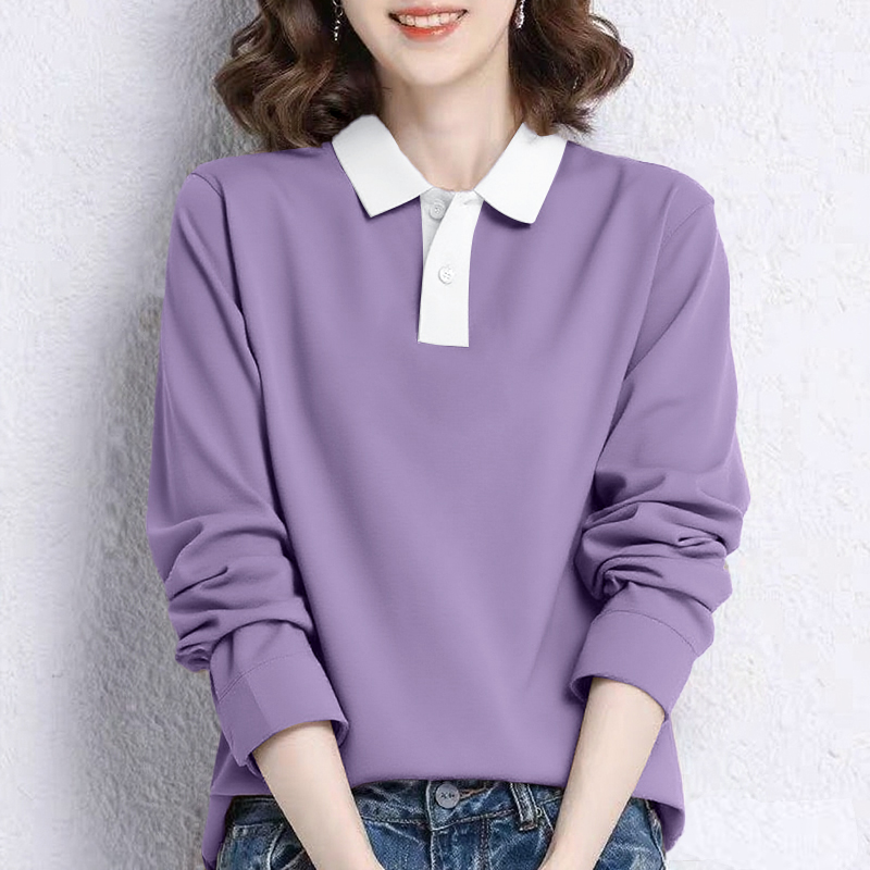 纯棉POLO翻领长袖T恤女2025春秋