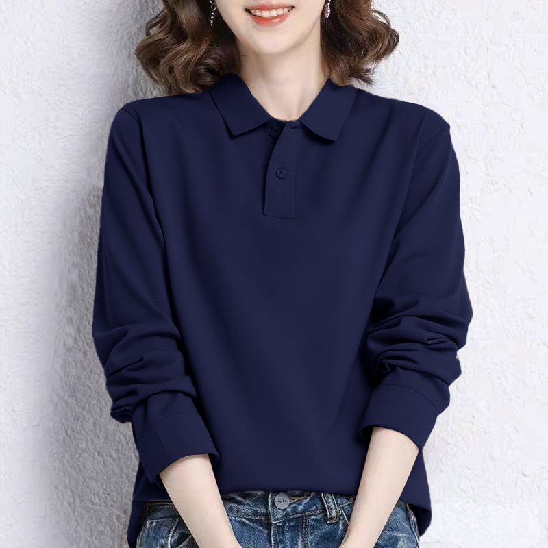 纯棉大码polo衫长袖t恤女2025春秋新款洋气宽松显瘦减龄翻领上衣