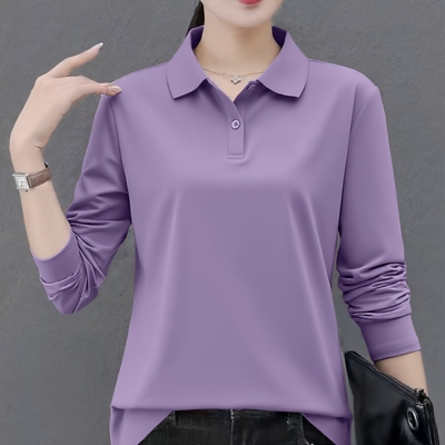 纯棉大码polo衫长袖t恤女装春秋季新款韩版洋气宽松显瘦减龄上衣
