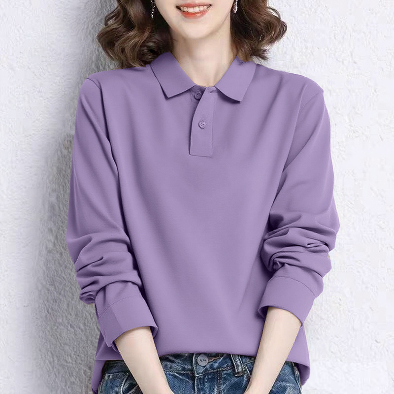 纯棉大码polo衫长袖t恤女2025春秋新款韩版洋气宽松显瘦减龄上衣