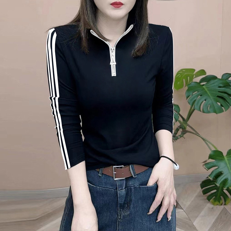 100%纯棉长袖t恤女春秋新款韩版修身显瘦百搭时尚半拉链立领上衣,女装/女士精品,T恤,淘宝优惠券,粉丝福利购,淘宝优惠卷