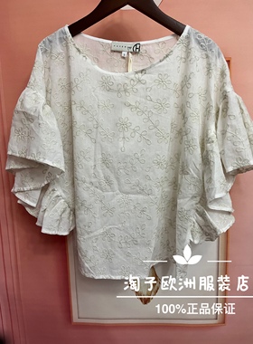 特价意大利品牌haveone正品刺绣银丝图案圆领套头上衣春夏女现货