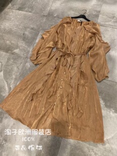 意大利品牌michelle正品木耳边含内衬闪亮系扣连衣裙气质2026春夏