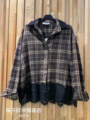 意大利品牌joie clair正品花边装饰复古格子系扣衬衫上衣2025秋冬